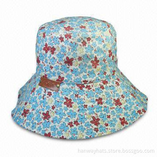 2012 Women or Girls' All-over Printing Fabric Fashionable Floppy Hat, Embossed Genuine Leather Patch